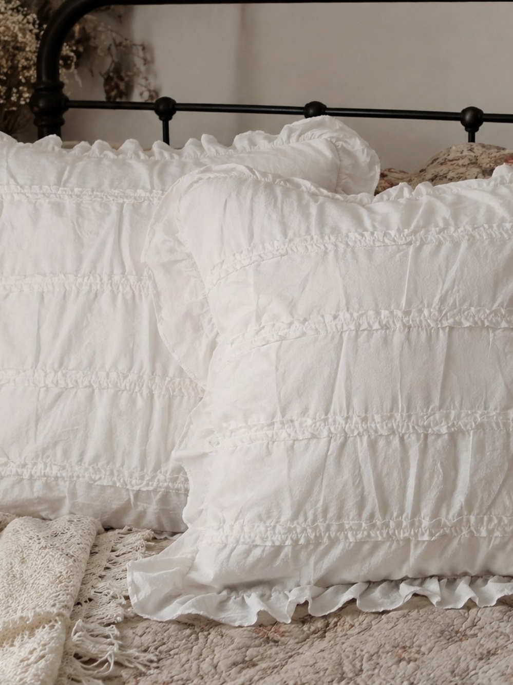 Simply Shabby Chic White Ruffled Cotton Pillow Sham Pair
